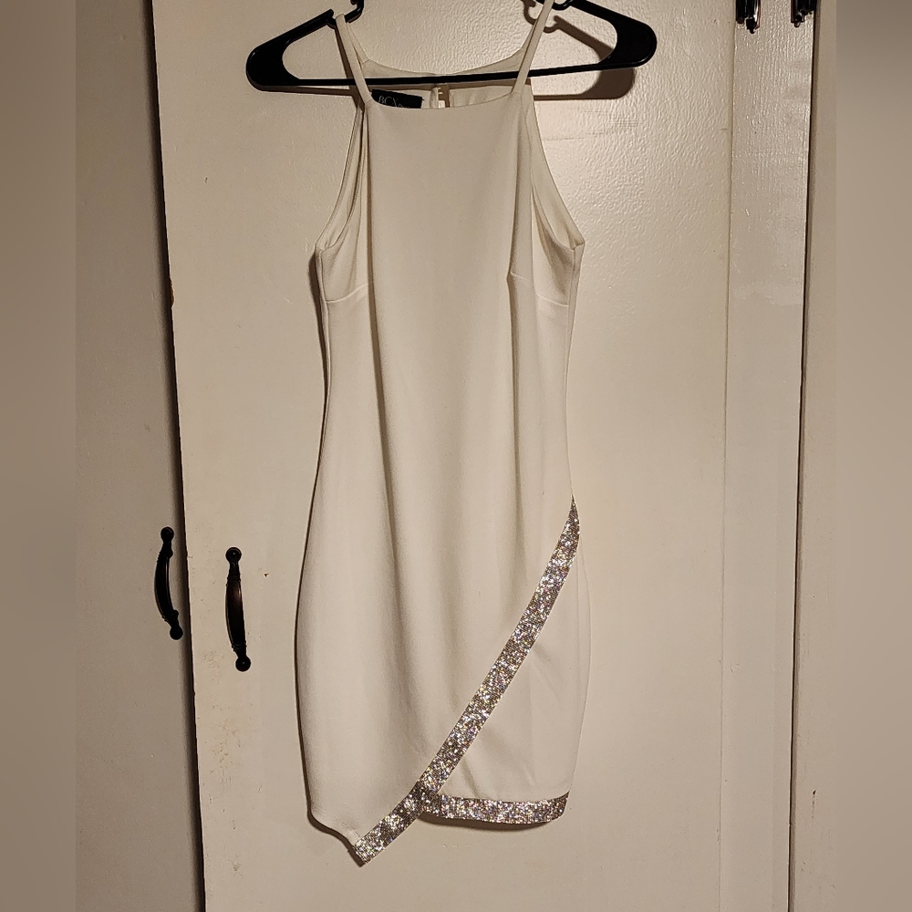 BCXJuniors' Asymmetrical-Hem Rhinestone Dress